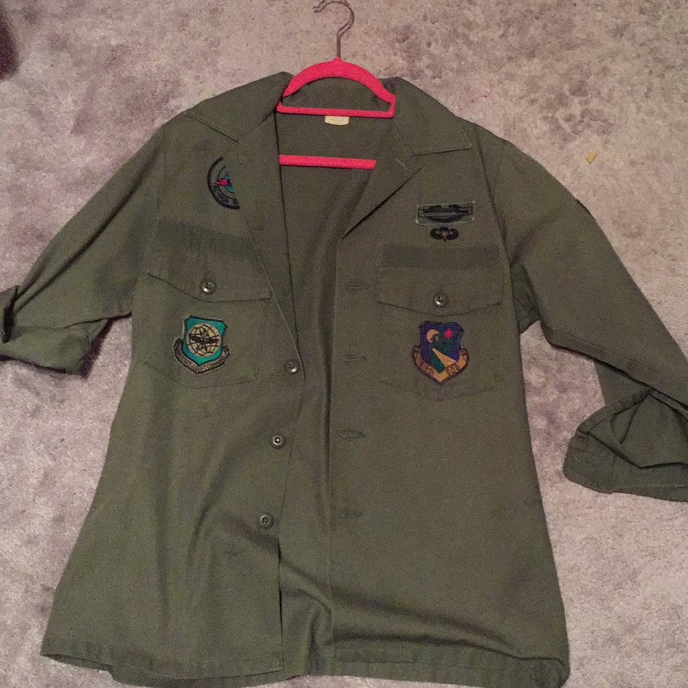 Vintage Thrifted Army Shirt with Patches
